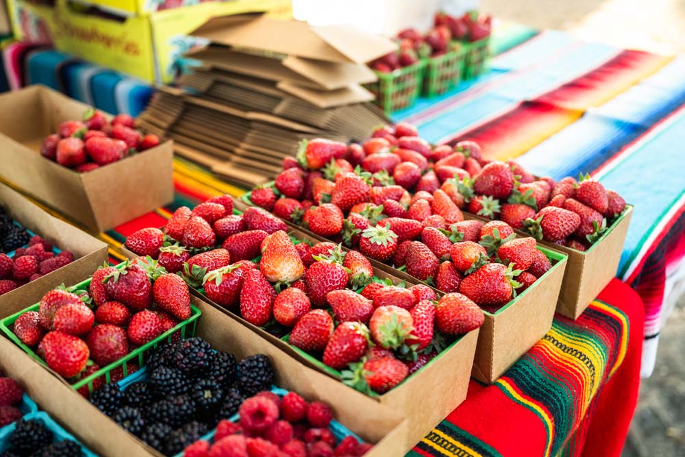 Flats and pints of strawberries.