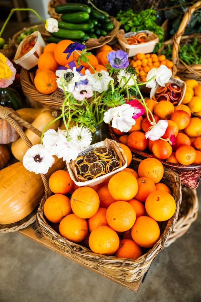 baskets of fresh produce at LA Home Farm