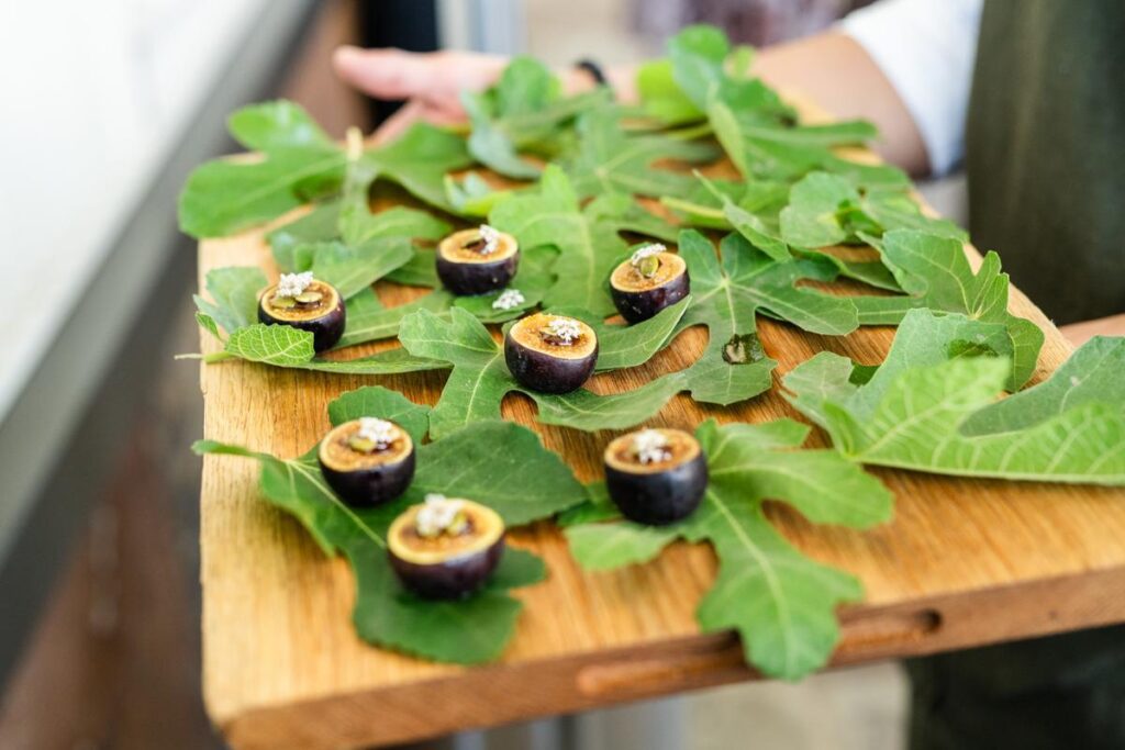 stuffed figs on fig leaves