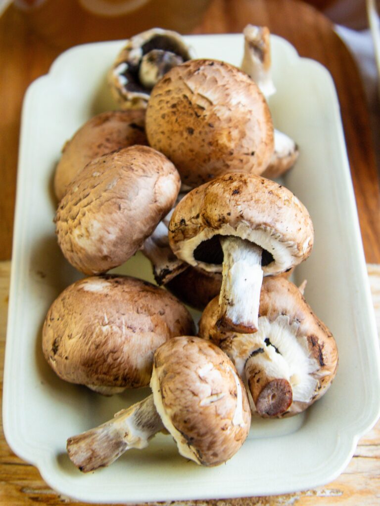mushrooms are used to make Angus steak with brandied mushrooms
