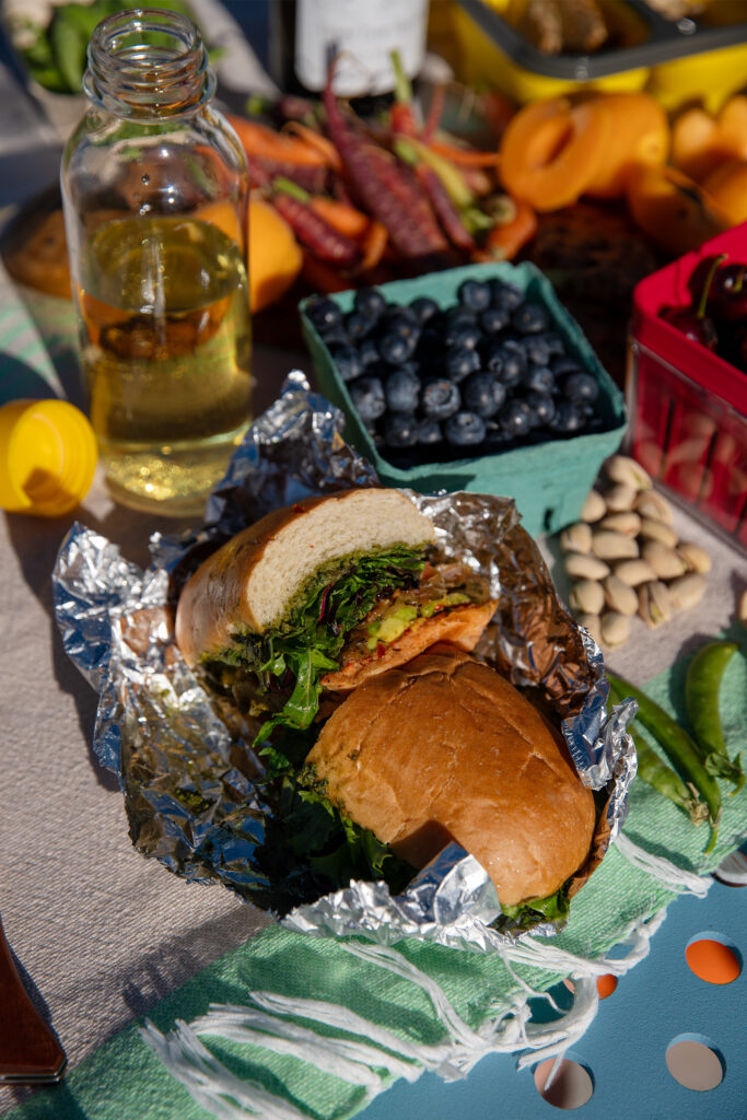 Vegetable sandwich in an aluminum foil wrapper