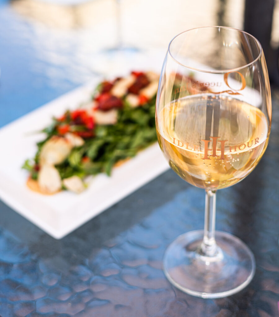 A glass of wine from Idle Hour Winery and Kitchen in Oakhurst