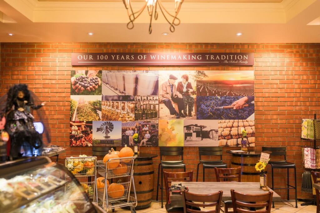 mural on the wall at the san antonio winery gift shop